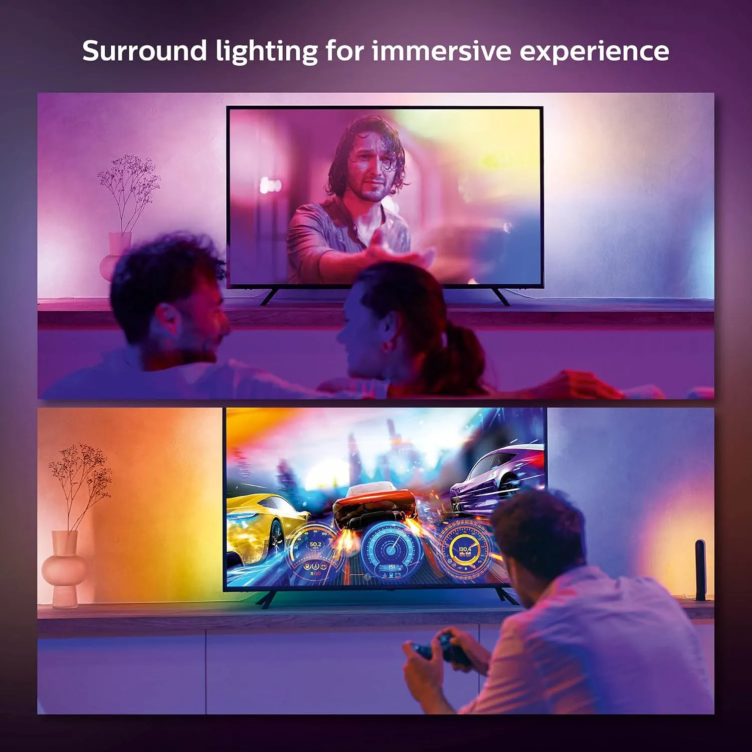 Philips Hue Play Gradient 65" Smart TV Light Strip - Flowing Multicolor LED Color-Changing TV BackLight - Sync with TV, Music, and Gaming - Requires Bridge and Sync Box - Control with App or Voice