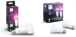 Philips Hue Smart 100W A21 LED Bulb - White and Color Ambiance Color-Changing Light - 1 Pack & Smart 60W A19 LED Bulb - White and Color Ambiance Color-Changing Light - 2 Pack