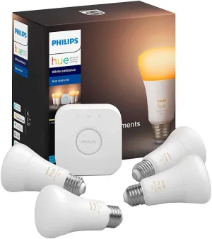 Philips Hue White Ambiance Smart Bulb Starter Kit (4 A19 Bulbs and 1 Hub Works with Alexa Apple HomeKit and Google Assistant)