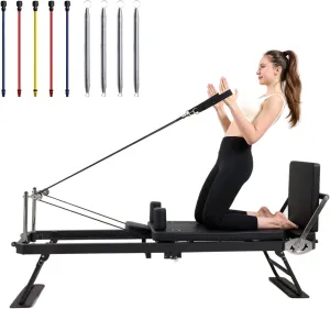 Pilates Reformer, Foldable Pilates Reformer Home Gym Equipment,Core Pilates Bed for Home Workouts ,with Dual Resistance- Springs and Cords, Jump Board Christmas Birthday Valentines Day Gift