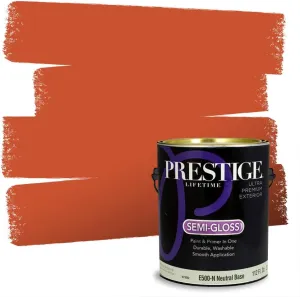 PRESTIGE Paints Exterior Paint and Primer in One, Comparable Match of Sherwin Williams* Raucous Orange*, Semi Gloss, 1 Gallon