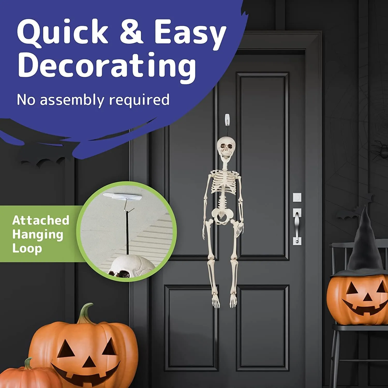 PREXTEX Skeleton Halloween & Day of The Dead Decoration for Home and Office - 19 Inch Posable Plastic Small Skeleton Toy Halloween Décor with Movable/Bendable Joints and 2 Sets of Body Accessories