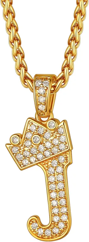 Richsteel Initial Necklace for Men A-Z 18K Gold Plated Crown Shiny Cubic Zirconia Monogram Pendant for Women Fashion Jewelry