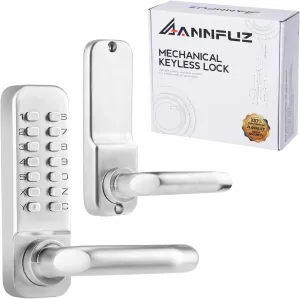 Single Sided Keypad Door Lock Lever, Mechanical Keyless Entry Door Lock with Handle, Code Combination Front Gate for Warehouse, Not Deadbolt, Auto Lock, No Electronic (Pearl Chrome)