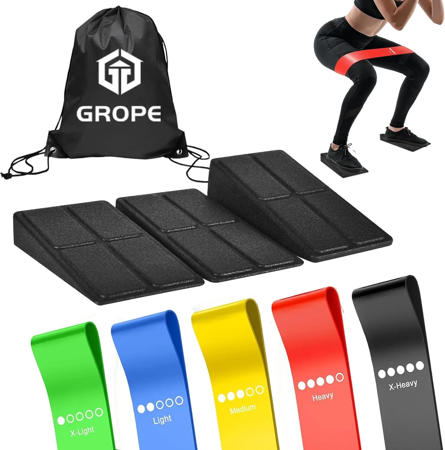 Slant Board Squat Wedge for Calf Stretching，3 Pcs 12" x 6.3" Foot Stretcher Balance Board for Plantar Fasciitis, Adjustable Foam Slant Board Wedge Great for Exercises