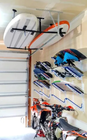 StoreYourBoard Standup Paddleboard and Surfboard Ceiling Storage Rack, Adjustable Garage Mount Hanger, Heavy Duty