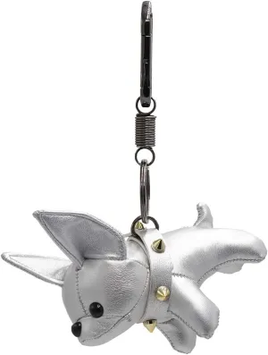 surell Puppy Dog Pleather Keychain with Spike Collar - Animal Lover Bag Purse Charm - Silver Ring Clasp - Fashion Accessory