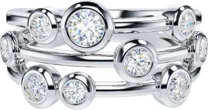 THELANDA Genuine Moissanite or Simulated Diamond Sterling Silver 9mm Wide Bezel Set Bubble Cocktail Fashion Ring Wedding Ring