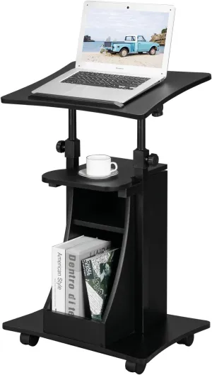 VINGLI Lectern Podium Stand, Mobile Height Adjustable Church Classroom Lecture, Portable Presentation Concert Podium, Reading or Laptop Desk with Edge Stopper, Black