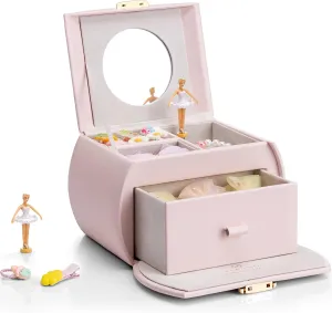 Vlando Kids Musical Jewelry Box for Girls with Drawer, Music Box with Ballerina and Stickers for Birthday Bedroom Decor, Gifts for Girls Kids Christmas Thanksgiving Gifts 2024 - Light Pink