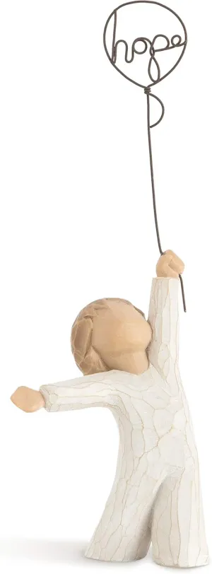 Willow Tree Hope, Hope Lifts us up, The Word 'Hope' Written in Wire in Wire Balloon Expresses Courage, Hopefulness and Strength, Sculpted Hand-Painted Figure