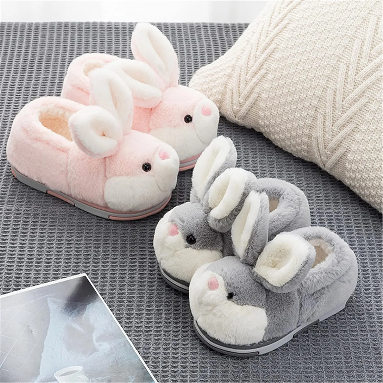 YILANLAN Women's Cute Bunny Animals Slippers Interesting Comfortable Furry Slippers Soft Plush Winter season Keep warm Home Slippers