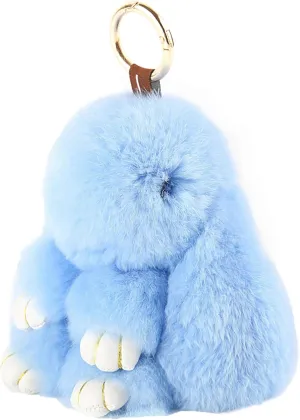 YISEVEN Bunny Stuffed Animal Plush Toy Rabbit Fur Keychain Fluffy Soft Cute Fuzzy Accessories Furry Ball Key Chain Gift for Women Teens Girls Kids Backpack Purse - Blue