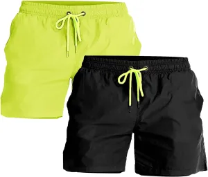 YnimioAOX 2 Pack Men's Swim Trunks Quick Dry Beach Shorts with Mesh Lining