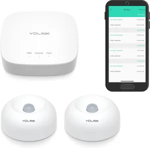 YoLink LoRa 1/4 Wireless Range Smart Motion Sensors, Indoor Motion Detector, Alexa, IFTTT, Home Assistant, Movement Detector App Alerts Remote Monitor, 2 Pack, YoLink Regular Hub Included