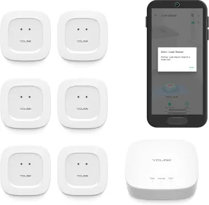 YoLink Smart Home Starter Kit: Hub & Water Leak Sensor 6-Pack, SMS/Text, Email & Push Notifications, LoRa Up to 1/4 Mile Open-Air Range, w/Alexa, IFTTT, Home Assistant