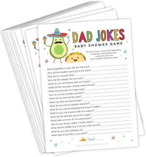 Your Main Event Prints 50 Pack Fiesta Baby Shower Games, Fun Dad Joke Game, Great for Baby Shower, Baby Sprinkle, or any Party!